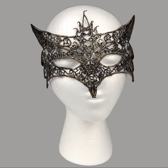Accessories - Gold & Black Fox Lace Mask